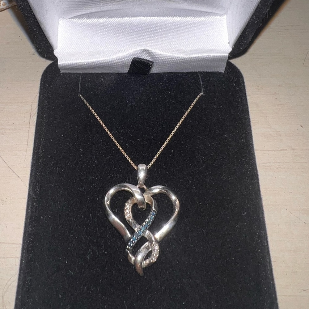Kay Jewelers Blue/White Diamond Heart Necklace 1/10 ct Sterling Silver